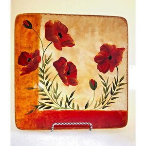 Platter/Plate-Pier 1 Imports-"Poppies"-10.5" x 10.5"-Earthenware-Hand Painted